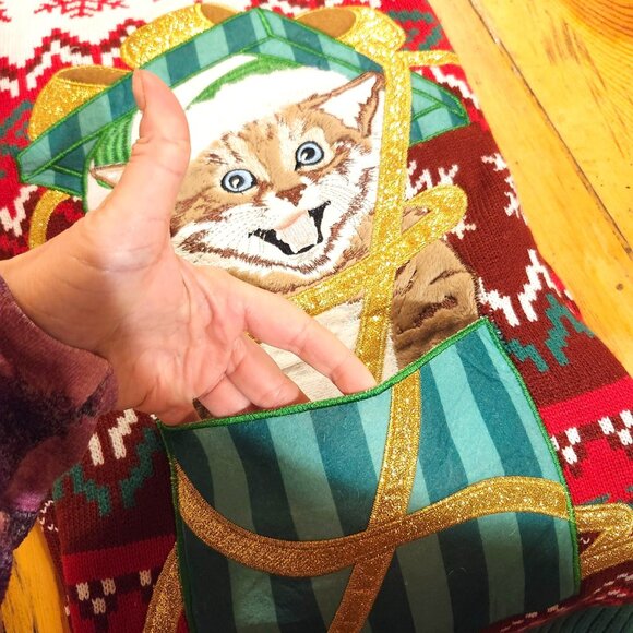 Holiday Time Mens XL Long Sleeve Christmas Sweater Drink Pocket & Fun Cat Design - Picture 5 of 7